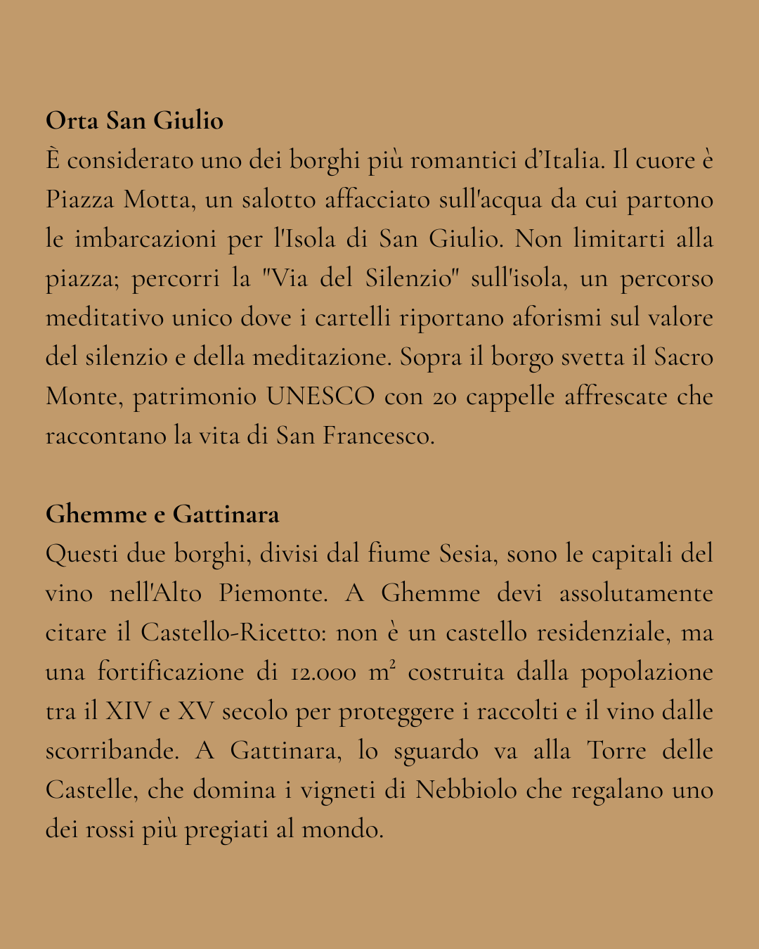 Orta San Giulio, Ghemme e Gattinara