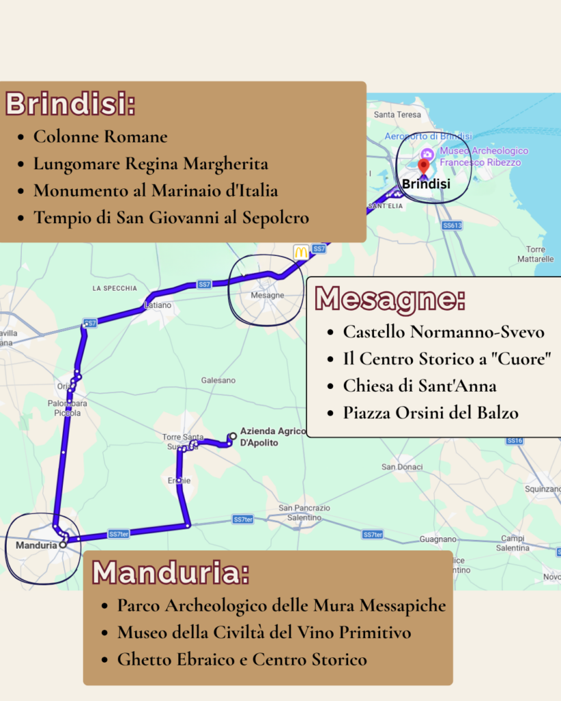 Mappa dei dintorni: Manduria, Mesagne e Brindisi